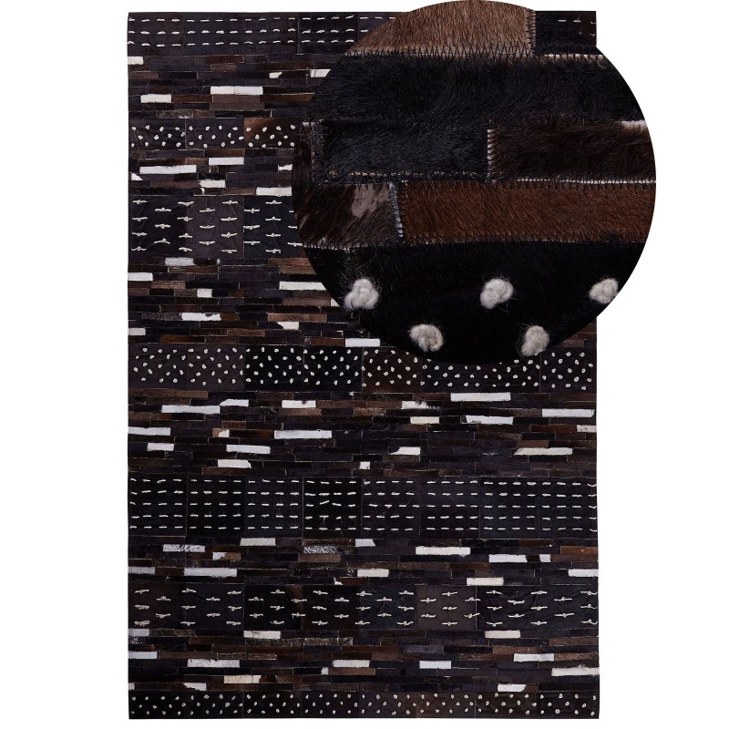 Dywan patchwork skórzany 140 x 200 cm brązowy AKSEKI