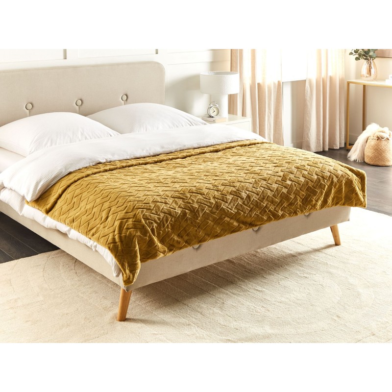 Narzuta na łóżko SITAPUR Sztuczne futro 200 x 220 cm Musztardowy