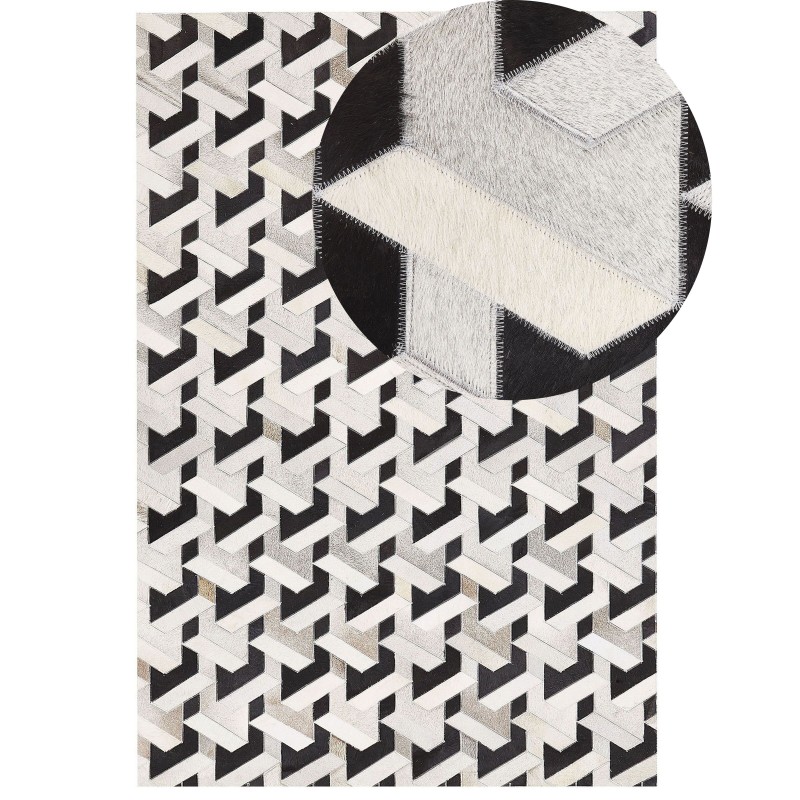 Dywan patchwork skórzany 140 x 200 cm czarno-szary NARMAN