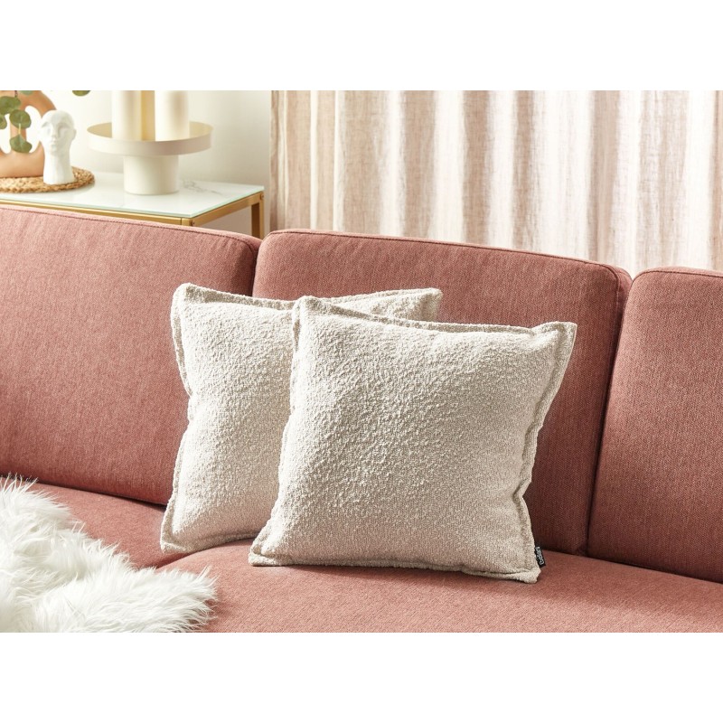 Zestaw 2 poduszek dekoracyjnych SENECIA Boucle 45 x 45 cm Jasnobeżowy Jednolity