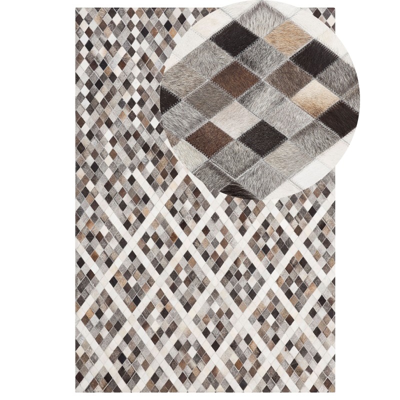 Dywan patchwork skórzany 140 x 200 cm szaro-brązowy AKDERE
