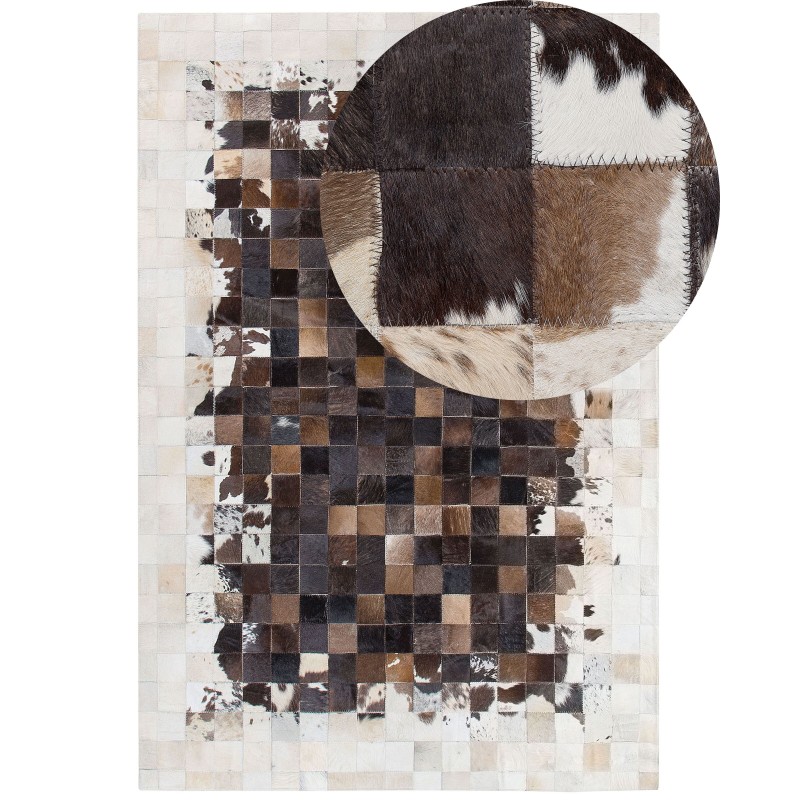Dywan patchwork skórzany 140 x 200 cm brązowo-beżowy OKCULU