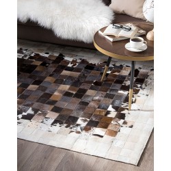 Dywan patchwork skórzany 140 x 200 cm brązowo-beżowy OKCULU