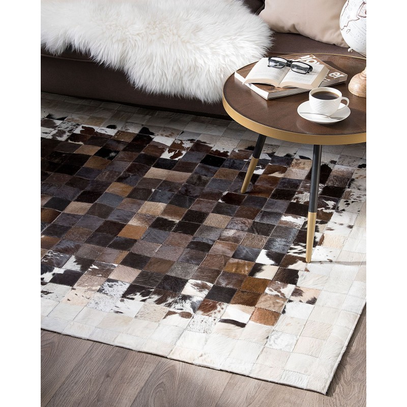 Dywan patchwork skórzany 140 x 200 cm brązowo-beżowy OKCULU