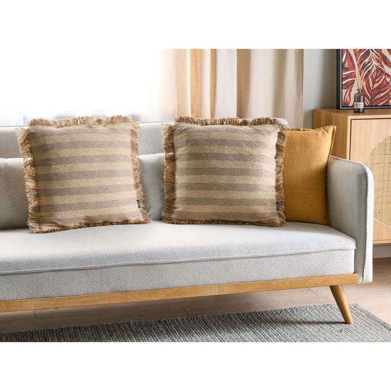 Zestaw 2 poduszek dekoracyjnych CIRSIUM Juta 45 x 45 cm Beżowy W paski