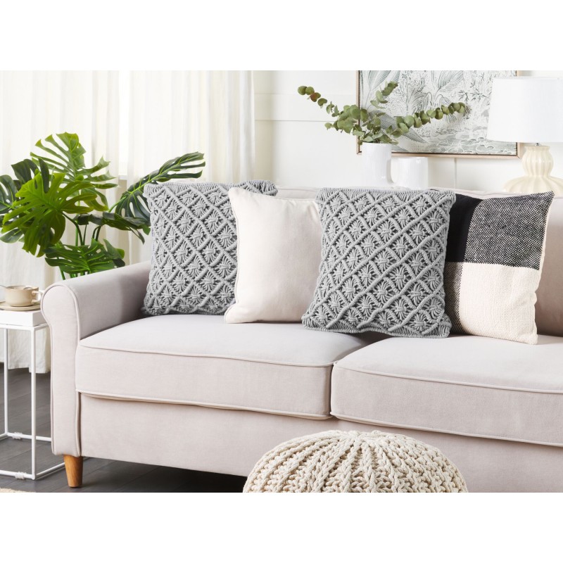 Poduszka dekoracyjna KIZKALESI Bawełna 45 x 40 cm Szary Wzór geometryczny