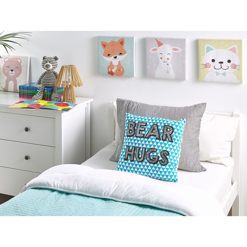 2 bawełniane poduszki dla dzieci z nadrukiem 40 x 40 cm niebieskie RADZKOT