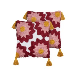 2 bawełniane poduszki dekoracyjne tuftowane z frędzlami 45 x 45 cm wielokolorowe LORALAI