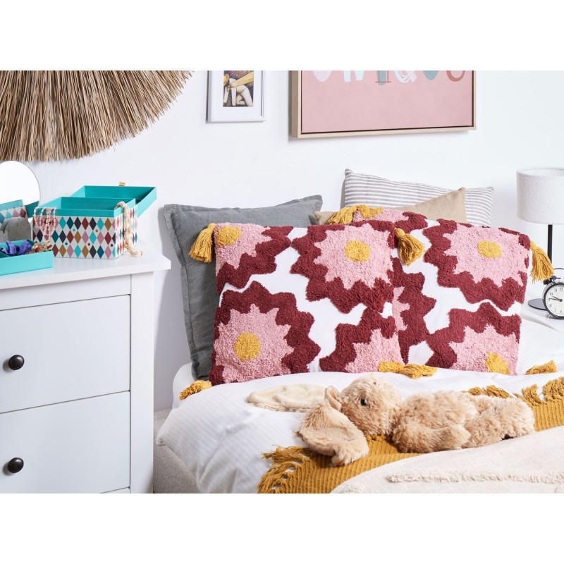 2 bawełniane poduszki dekoracyjne tuftowane z frędzlami 45 x 45 cm wielokolorowe LORALAI