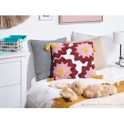 2 bawełniane poduszki dekoracyjne tuftowane z frędzlami 45 x 45 cm wielokolorowe LORALAI