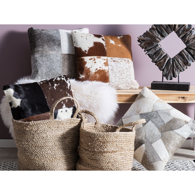 Poduszka dekoracyjna NELLAD Skóra naturalna 45 x 45 cm Szary Patchwork