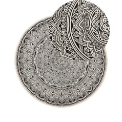 Dywan okrągły bawełniany orientalny nadruk ø 120 cm czarno-kremowy HIZAN