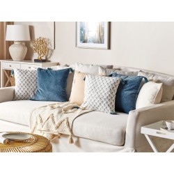 Poduszka dekoracyjna SETARIA Welur 45 x 45 cm Ciemnoniebieski Wzór roślinny