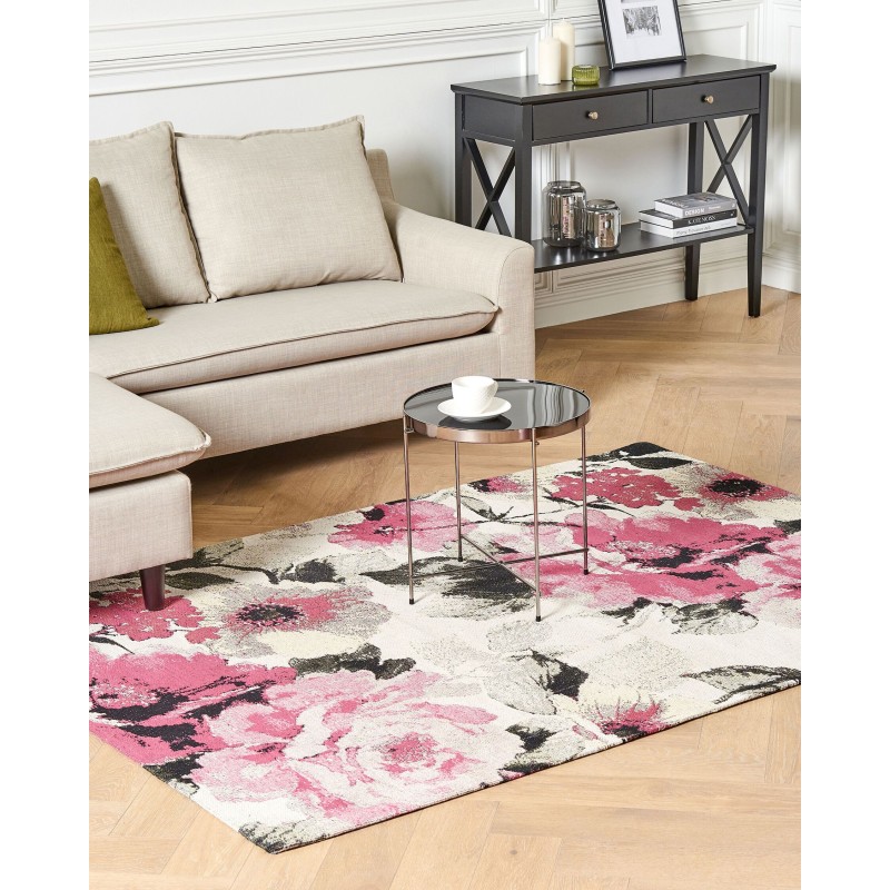 Dywan bawełniany w kwiaty 140 x 200 cm różowy EJAZ