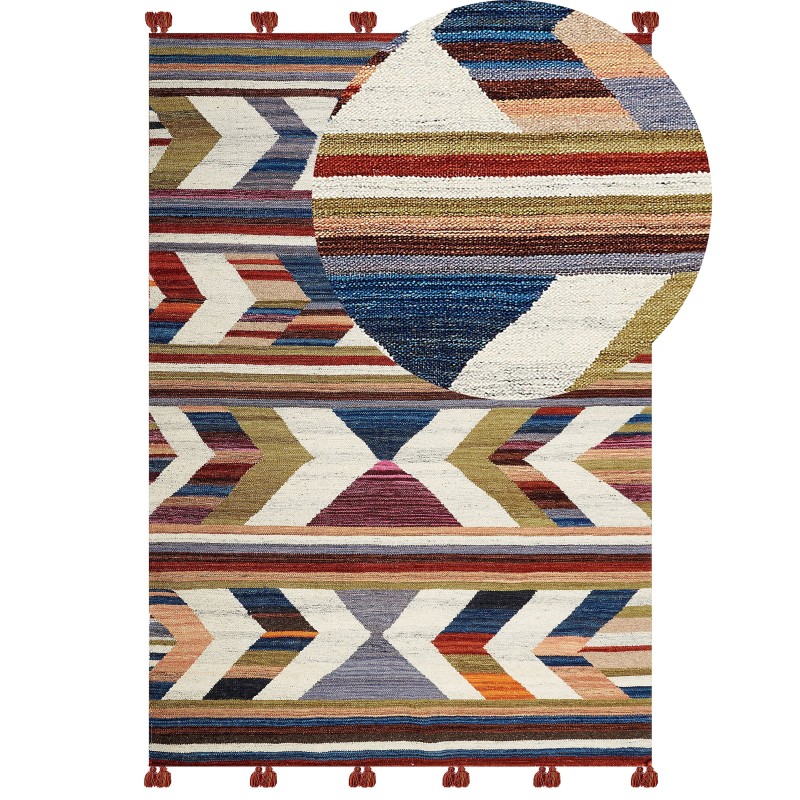 Dywan wełniany kilim 140 x 200 cm wielokolorowy MRGASHAT