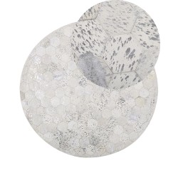 Dywan patchworkowy okrągły skórzany ⌀ 140 cm srebrny BOZKOY