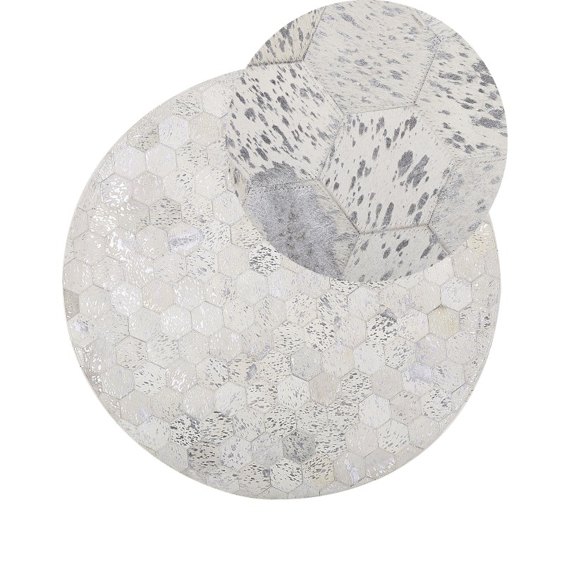Dywan patchworkowy okrągły skórzany ⌀ 140 cm srebrny BOZKOY