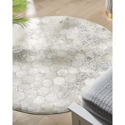 Dywan patchworkowy okrągły skórzany ⌀ 140 cm srebrny BOZKOY