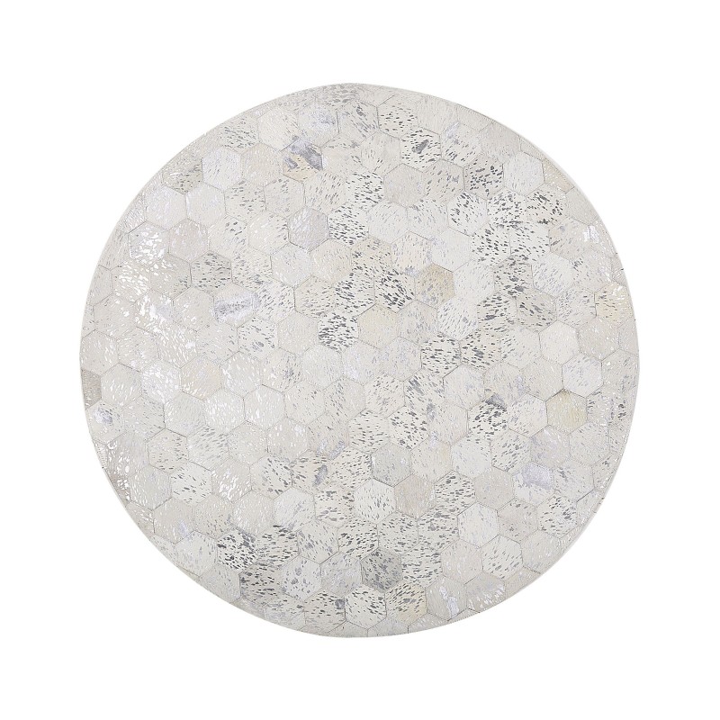 Dywan patchworkowy okrągły skórzany ⌀ 140 cm srebrny BOZKOY