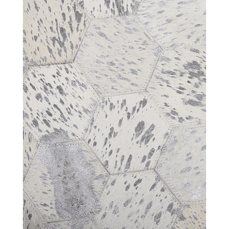 Dywan patchworkowy okrągły skórzany ⌀ 140 cm srebrny BOZKOY