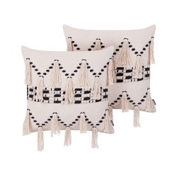 Zestaw 2 poduszek dekoracyjnych THONDI Bawełna 45 x 45 cm Beżowy W paski