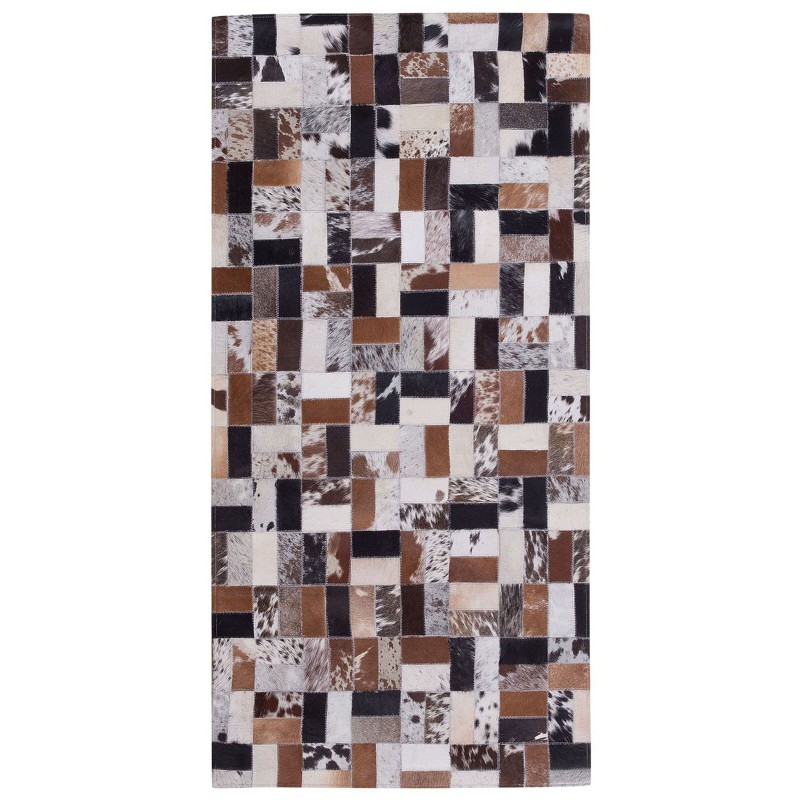 Dywan patchwork skórzany 80 x 150 cm brązowo-beżowy CESME