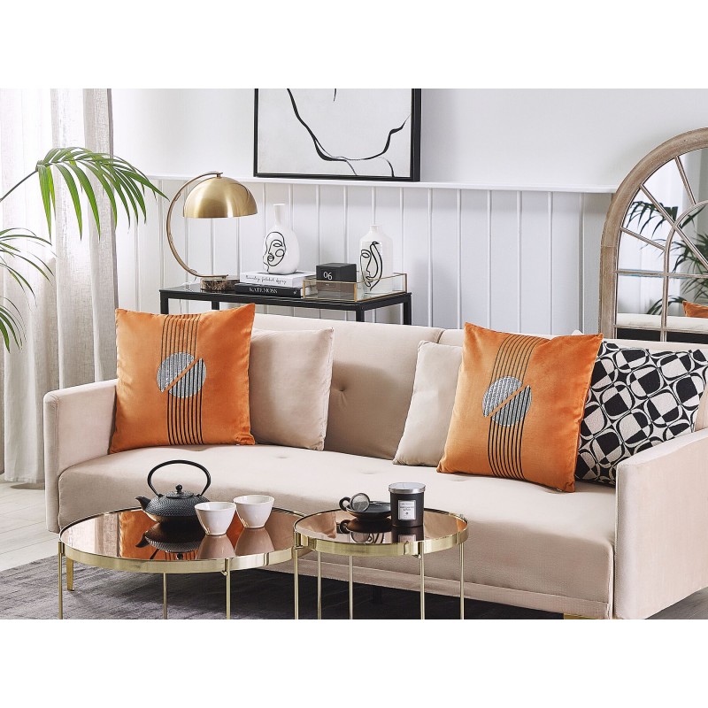 Zestaw 2 poduszek dekoracyjnych CEROPEGIA Welur 45 x 45 cm Pomarańczowy Wzór geometryczny