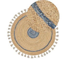 Dywan okrągły z juty ⌀ 140 cm beżowo-niebieski OBAKOY