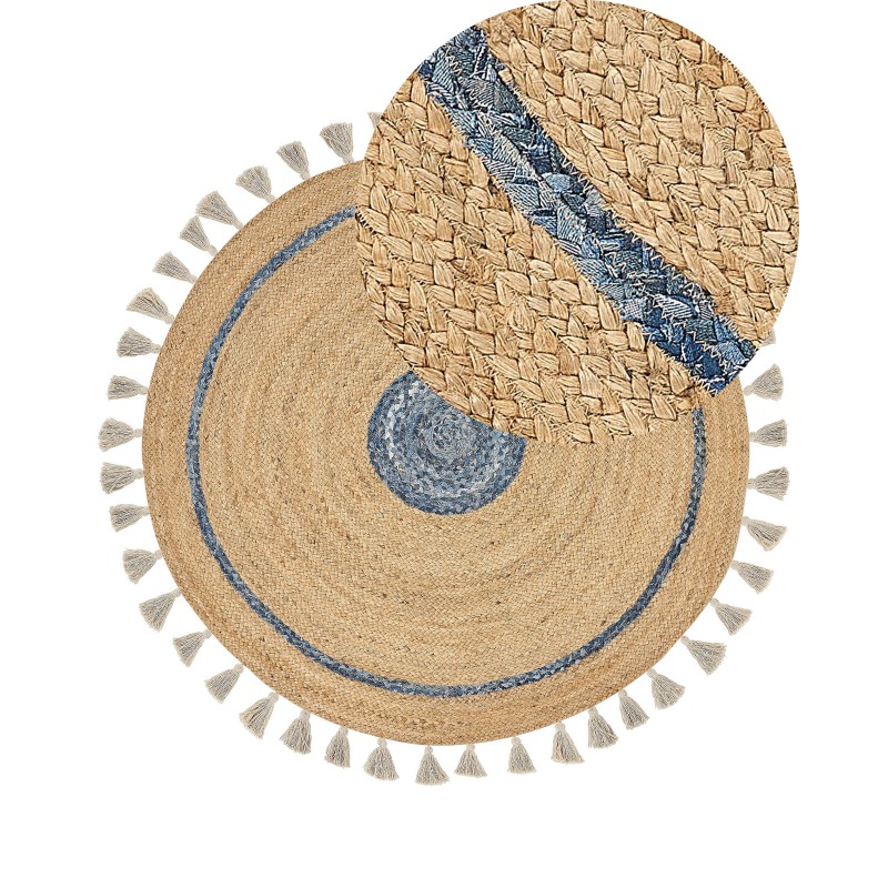 Dywan okrągły z juty ⌀ 140 cm beżowo-niebieski OBAKOY