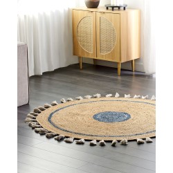 Dywan okrągły z juty ⌀ 140 cm beżowo-niebieski OBAKOY