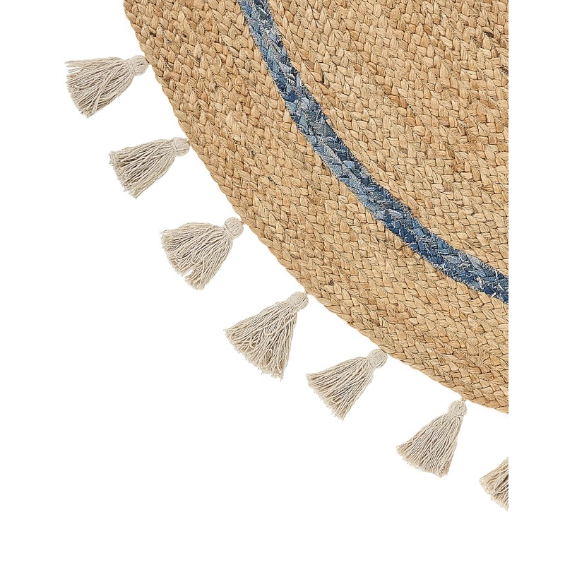 Dywan okrągły z juty ⌀ 140 cm beżowo-niebieski OBAKOY