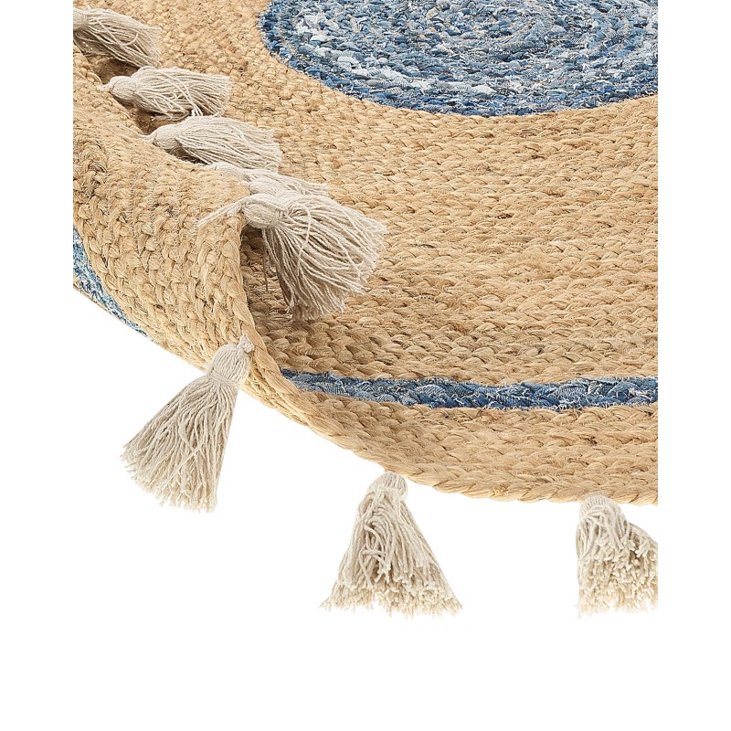 Dywan okrągły z juty ⌀ 140 cm beżowo-niebieski OBAKOY