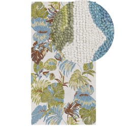 Dywan wełniany z motywem liści 80 x 150 cm wielokolorowy KINIK