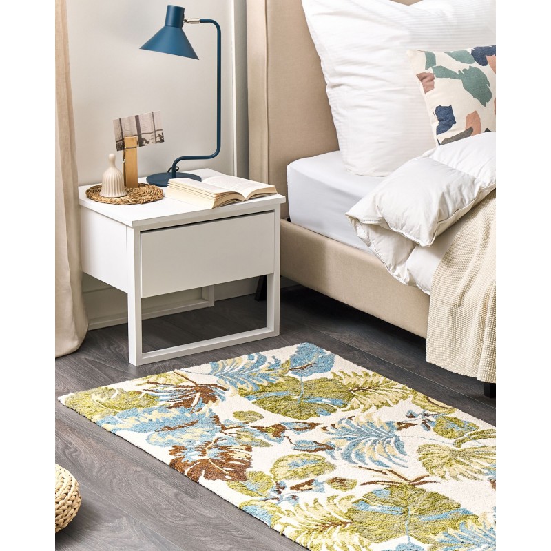 Dywan wełniany z motywem liści 80 x 150 cm wielokolorowy KINIK