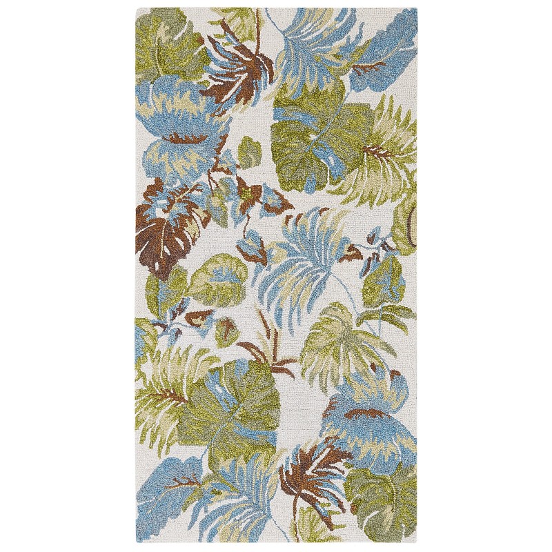 Dywan wełniany z motywem liści 80 x 150 cm wielokolorowy KINIK