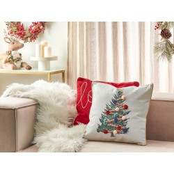 Poduszka dekoracyjna EPISCIA Bawełna 45 x 45 cm Biały Wzór świąteczny