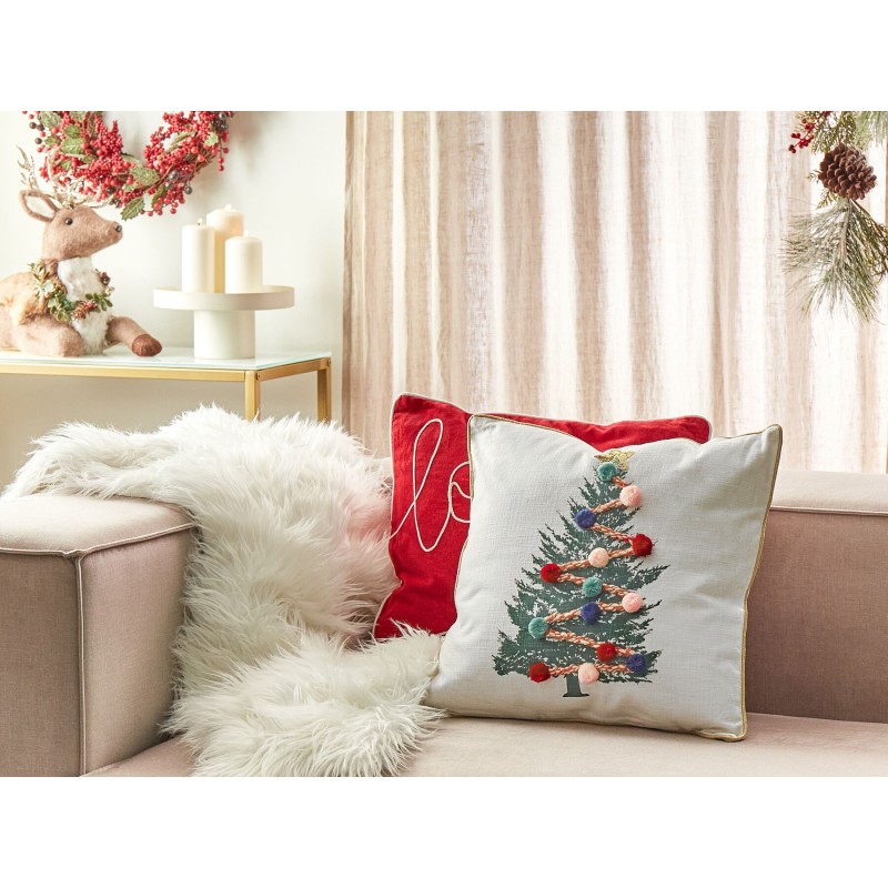 Poduszka dekoracyjna EPISCIA Bawełna 45 x 45 cm Biały Wzór świąteczny