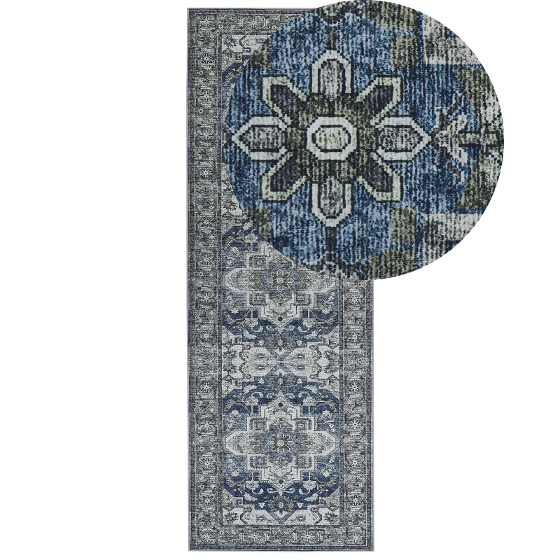 Dywan 80 x 240 cm szary z niebieskim KOTTAR