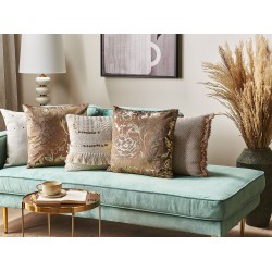 Zestaw 2 poduszek dekoracyjnych DAFFODIL Welur 45 x 45 cm Brązowy Wzór kwiatowy