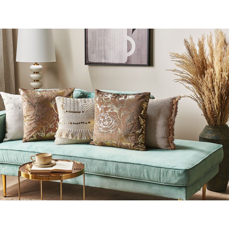 Zestaw 2 poduszek dekoracyjnych DAFFODIL Welur 45 x 45 cm Brązowy Wzór kwiatowy