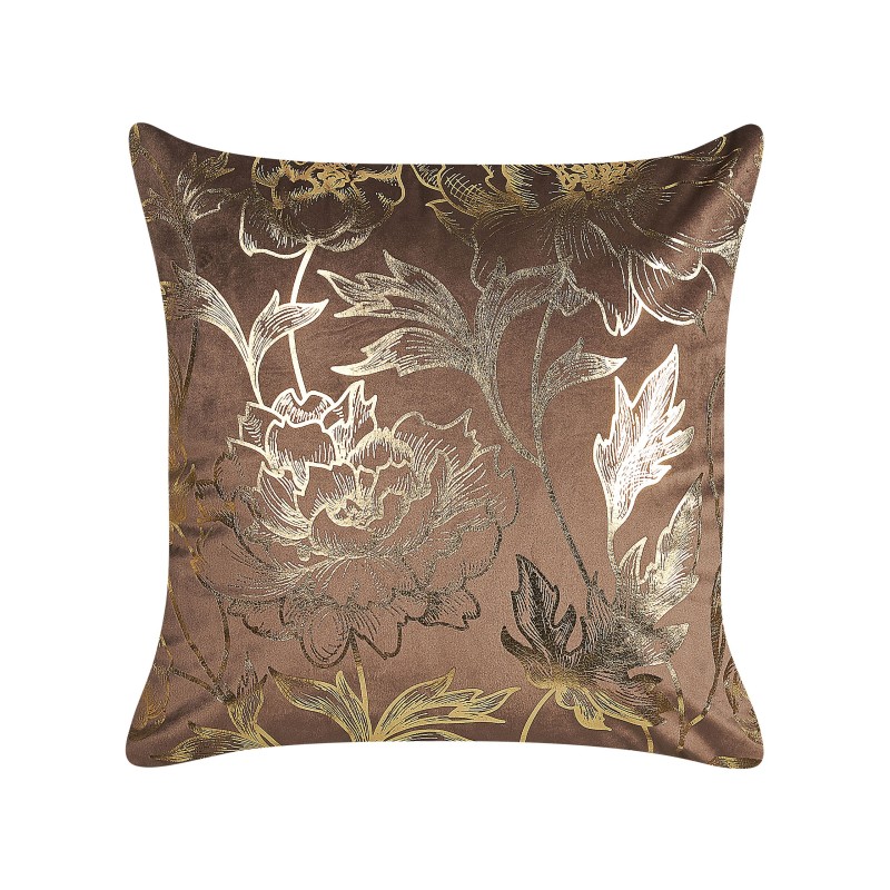 Zestaw 2 poduszek dekoracyjnych DAFFODIL Welur 45 x 45 cm Brązowy Wzór kwiatowy