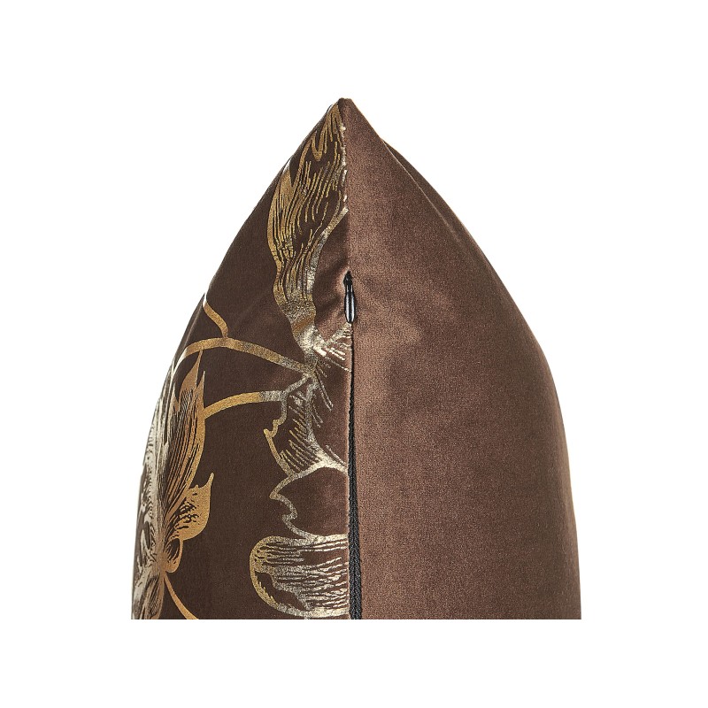 Zestaw 2 poduszek dekoracyjnych DAFFODIL Welur 45 x 45 cm Brązowy Wzór kwiatowy