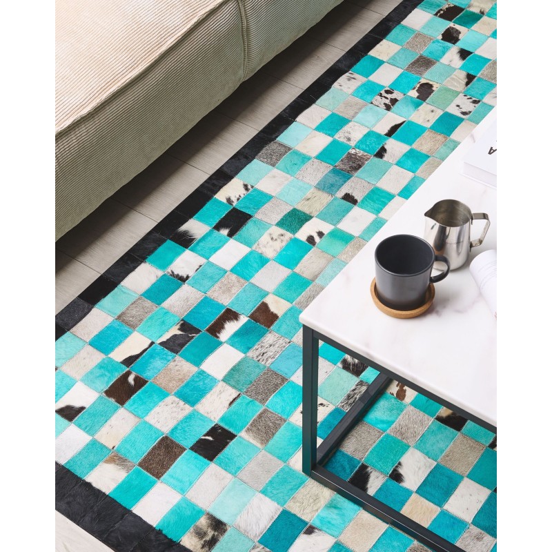 Dywan skórzany 140 x 200 cm turkusowo-szary NIKFER