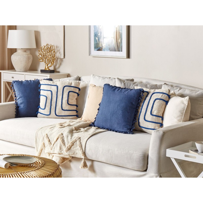 Zestaw 2 poduszek dekoracyjnych PLEIONE Bawełna 45 x 45 cm Granatowy Wzór geometryczny