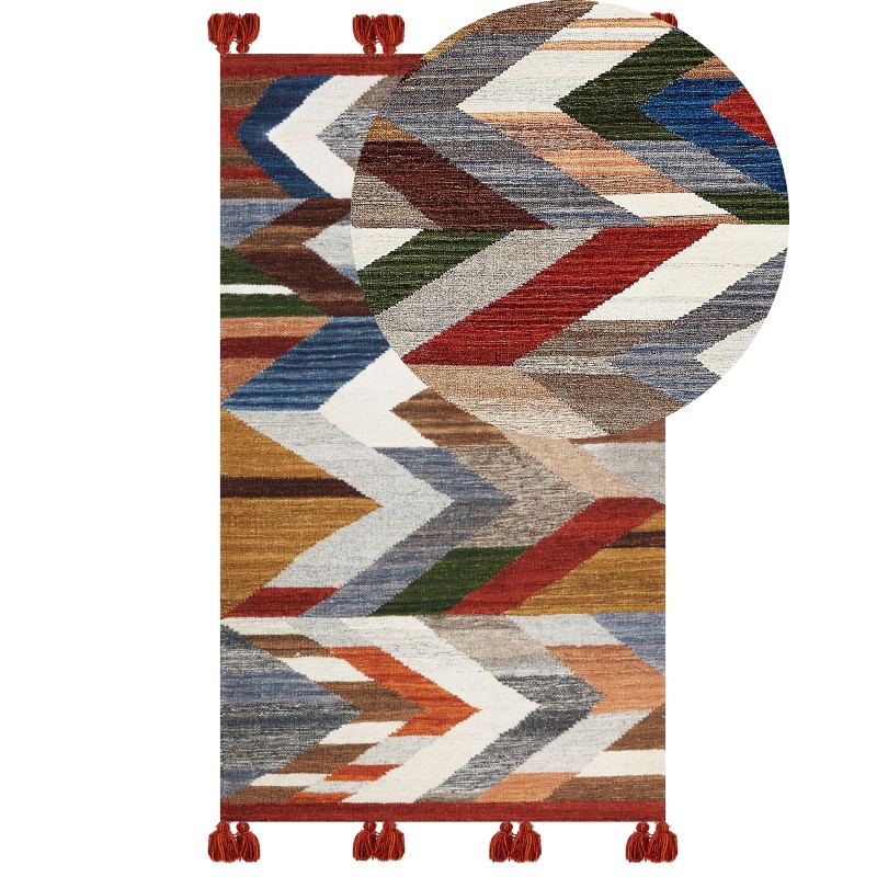 Dywan wełniany kilim 80 x 150 cm wielokolorowy KANAKERAVAN
