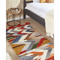 Dywan wełniany kilim 80 x 150 cm wielokolorowy KANAKERAVAN