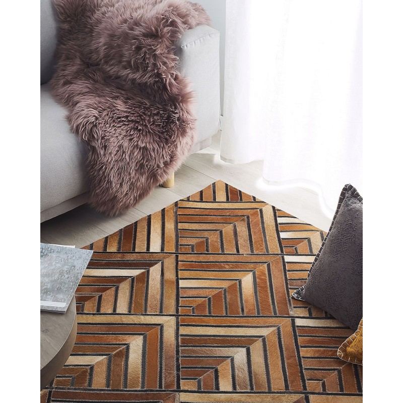 Dywan patchwork skórzany 160 x 230 cm brązowy TEKIR