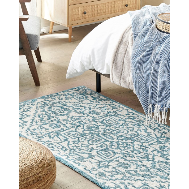 Dywan wełniany 80 x 150 cm biało-niebieski AHMETLI