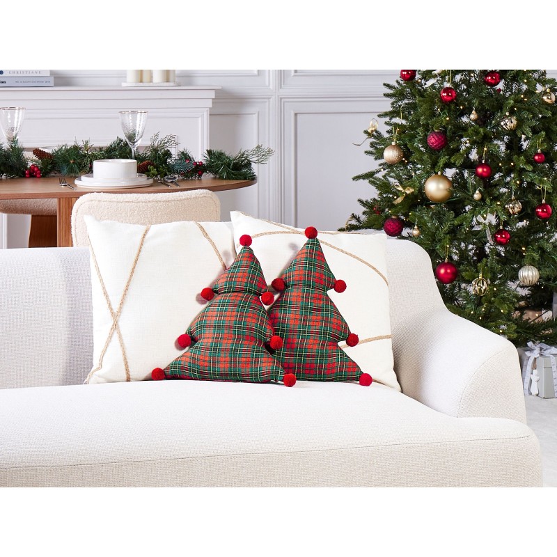 2 poduszki dekoracyjne choinki 35 x 30 cm zielono-czerwone TREAT