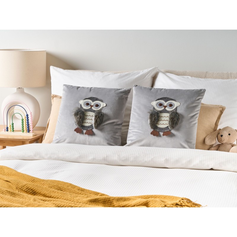 2 welurowe poduszki dla dzieci w sowy 45 x 45 cm szare OPHRYS